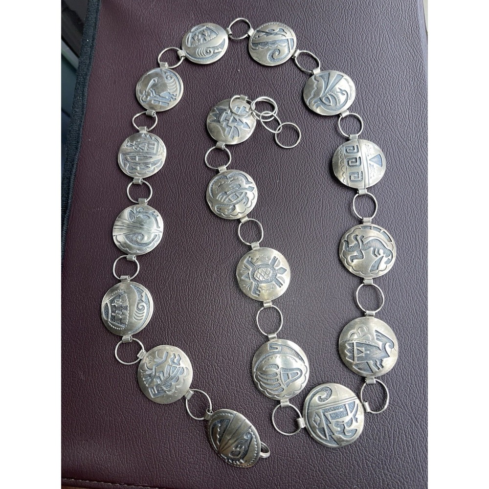 NATIVE AMERICAN HANDMADE STERLING SILVER HOPI CONCHO UNISEX BELT